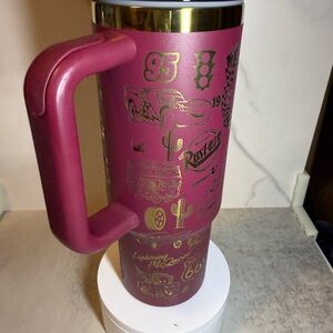 Red Travel Mug with Gold Accents 30oz Engraved Cars